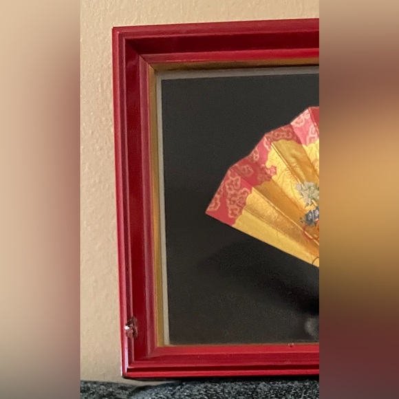 Traditional Kyoto Kazari Sensu Hana Guruma Hand Fan in Red Lacquer Frame - Picture 5 of 5